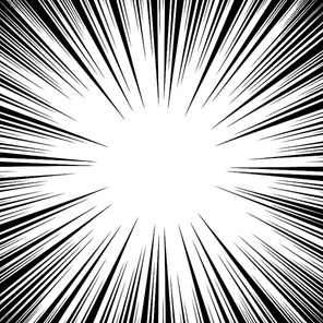 Manga Speed Lines Vector. Grunge Ray Illustration. Black And White. Space For Text. Comic Book Radial Lines Background Frame. Superhero Action. Explosion