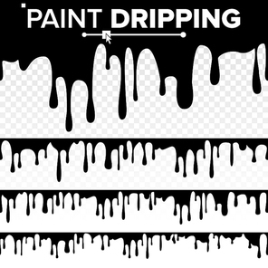 Paint Dripping Liquid Vector. Horizontal Seamless. Abstract Ink, Paint Flows. Grunge Design. Isolated Illustration