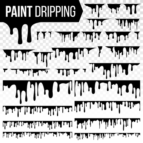 Paint Dripping Liquid Set Vector. Abstract Ink, Paint Splash. Various Blood Splatters. Chocolate, Syrup Leaking. Flows. Grunge. Isolated Illustration