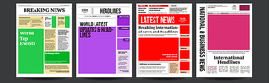 Newspaper Cover Set Vector. With Text And Images. Daily Opening News Text Articles. Press Layout. Magazine Mockup Template. Paper Tabloid Page Article. Breaking. Illustration