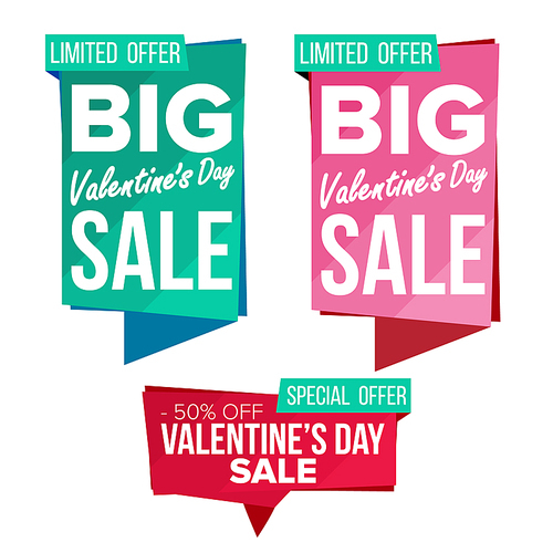 Valentine s Day Sale Banner Collection Vector. Online Shopping. Website Stickers, Love Web Page Design. Valentine Advertising Element. Shopping Backgrounds. Isolated Illustration