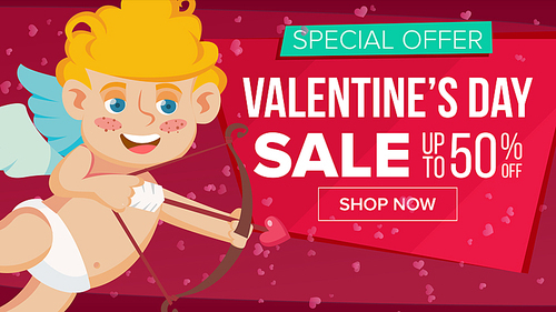 Valentine s Day Sale Banner Vector. Happy Amour. Design For Web, Flyer, February 14 Card, Advertising. Limited Clearance. Business Advertising Illustration.