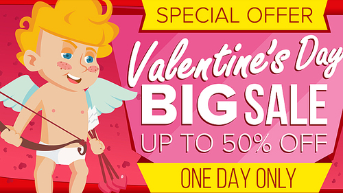 valentine s day sale banner vector. cute cupid, amour. wallpaper, flyer, invitation, poster, . sale header limited offercartoon business  illustration