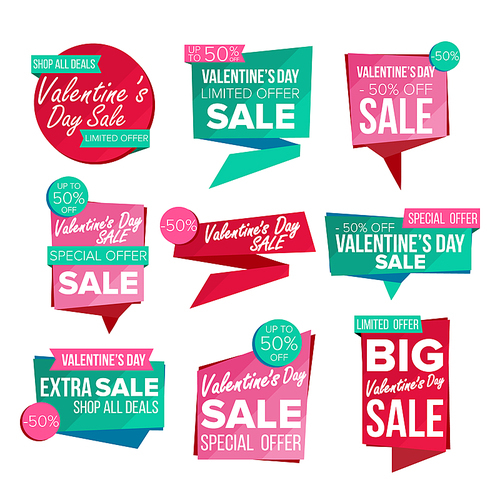 Valentine s Day Sale Banner Set Vector. Sale Voucher Banner. Discount Tag, Special Valentine Offer Banner. Special Offer Love Templates. Best Offer Advertising. Isolated Illustration