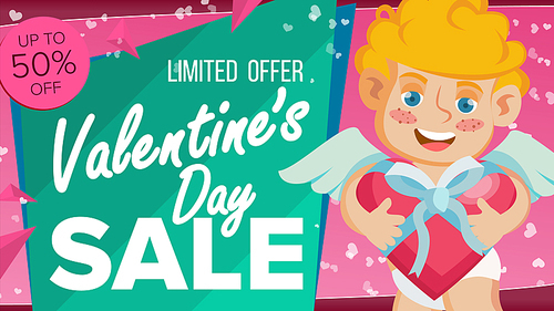 valentine s day sale banner vector. cute amour. template design for february 14 poster, , card, shop discount advertising. advertising design illustration.