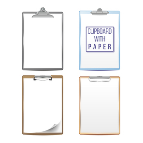 Realistic Clipboard With Paper Vector. Mock up For Your Design. A4 Size. Isolated On White Background Illustration