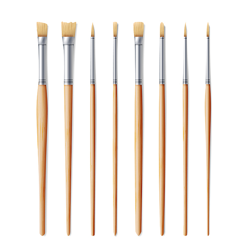 Realistic Artist Paintbrushes Set. Paint Brush Set Isolated On White Background.