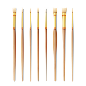 Realistic Artist Paintbrushes Set. Paint Brush Set Isolated On White Background.