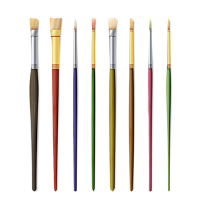 Realistic Artist Paintbrushes Set. Paint Brush Set Isolated On White Background.