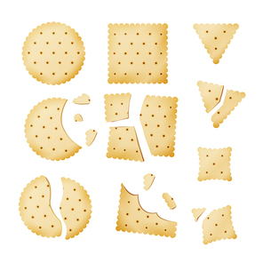 Bitten Chip Biscuit Cookie Vector. Cracker Different Shapes