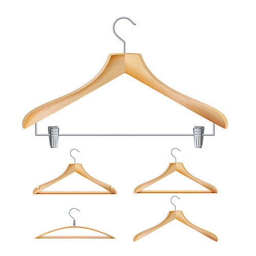 Wooden Clothes Hangers Vector. Illustration Of Classic Clothes Hanger Isolated