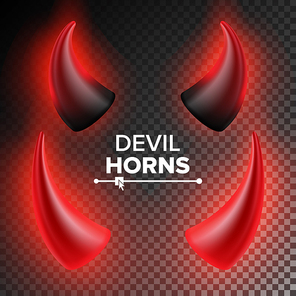 devils horns vector. red luminous horn. isolated on white  illustration. halloween evil horns. transparent