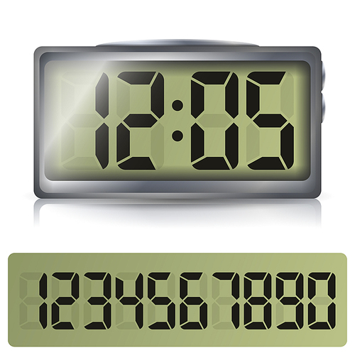 Alarm Digital Clock Vector. Black Numbers, Metallic Body. Illustration Isolated On White