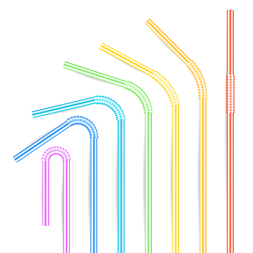 colorful  straws set. 3d striped icon isolated in white background. vector