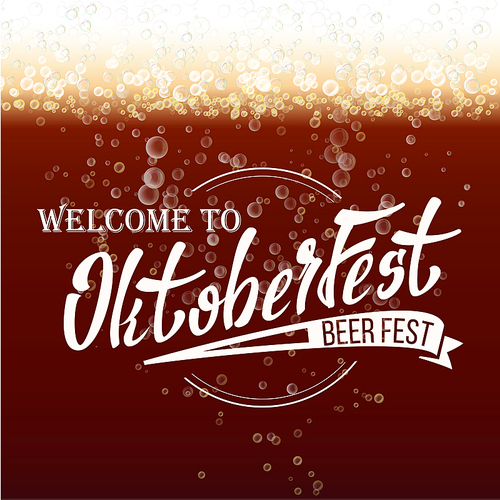 Oktoberfest Beer Festival Vector. Close Up Beer With Foam And Bubbles. Modern Celebration Design.