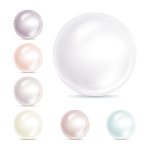 Realistic Pearls Isolated Vector. Sphere Shiny Sea Peach Cream Pearl Illustration