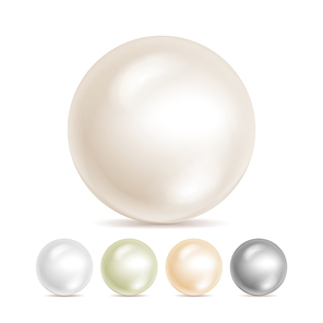 Realistic Pearls Isolated Vector. Sphere Shiny Sea Peach Cream Pearl Illustration