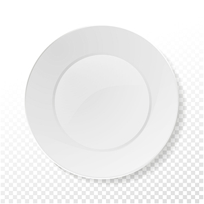 Realistic Plate Vector. Closeup Porcelain Mock Up Tableware Isolated On Transparency Background. Clean Ceramic Kitchen Dish Top View. Template For Food Presentation.