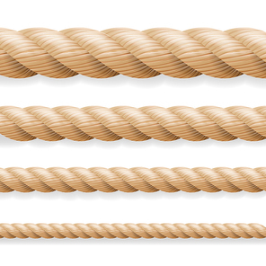 Realistic Rope Vector. Different Thickness Rope Set Isolated On White Background. Illustration Of Twisted Nautical Thick Lines.