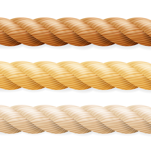 Realistic Rope Vector. Different Thickness Rope Set Isolated On White Background. Illustration Of Twisted Nautical Thick Lines.