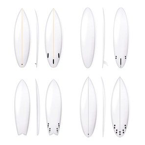 Realistic Surfboard Vector Set. White Surfing Board Template Isolated On White