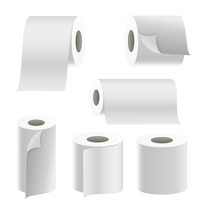 Paper Tape Roll Set Vector. Bathroom Hygiene. 3D Toilet Paper Blank. Packaging Kitchen Towel, Toilet Paper Roll Isolated Illustration