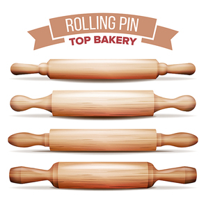 Classic Kitchen Rolling Pin Vector. Dough Equipment. Wooden Roller. Isolated Illustration
