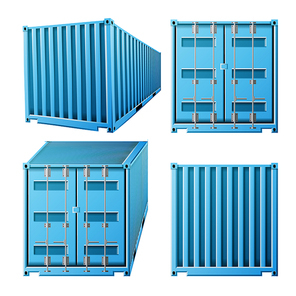 3D Cargo Container Vector. Classic Cargo Container. Freight Shipping Concept. Logistics, Transportation Mock Up. Isolated On White Background Illustration