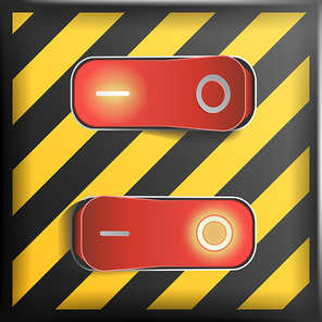 Realistic Toggle Switch Vector. Danger Background. Red Switches With On, Off Position