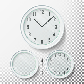 Realistic Wall Clocks Set Vector Illustration. Wall Analog Clock.