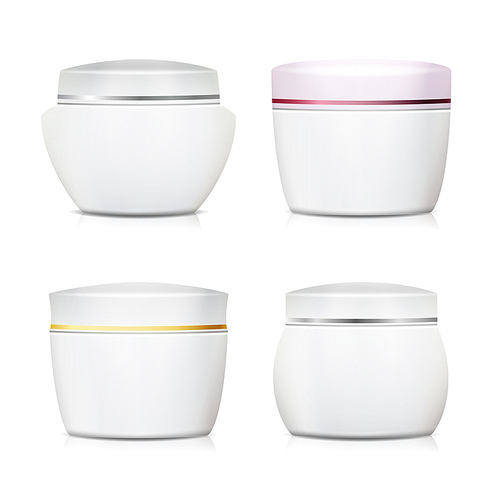 Cream Container Vector Set. Plastic Jar For Cosmetics Design. Face Cream Containers. Isolated