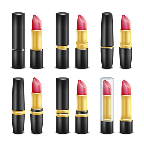 lipstick set vector.  and golden tubes. isolated on white