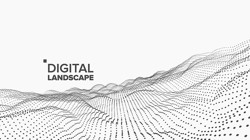 Digital Landscape Vector. Data Technology. Wave Mountain. Tech Surface. Dot Land. Geometric Data. 3D Illustration