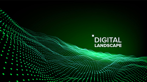 Digital Landscape Vector. Data Technology. Wave Mountain. Tech Surface. Dot Land. Geometric Data. 3D Illustration