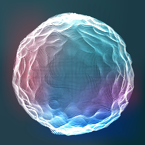 Glowing Abstract Sphere Vector. Illuminated Distorted Sphere. Illustration