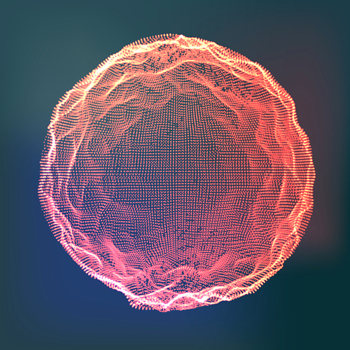 Glowing Abstract Sphere Vector. 3D Particles. Technology Concept. Illustration