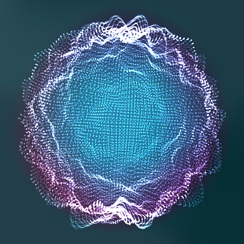 Glowing Abstract Sphere Vector. Cyber Music Waves. Digital Splash. Illustration