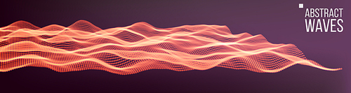 Music Waves Abstract Sound Background Vector. Dot Particle Wave. Visual Sound Or Information Complexity. Illustration