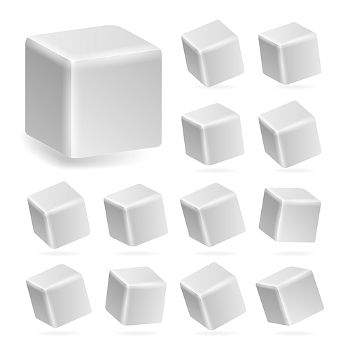 White Cube 3d Set Vector. Perspective Models Of A Cube Isolated