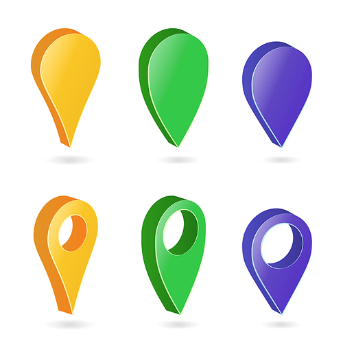 3d Map Pointer Vector. Colorful Set of Modern Map Round Pointers. Navigator Icon Isolated On White