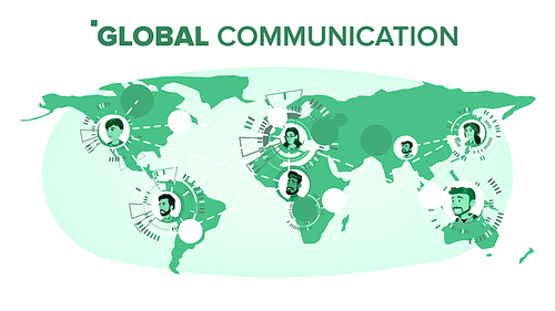 Global Communication Vector. Chat On World Map At Distance. Worldwide. Isolated Illustration