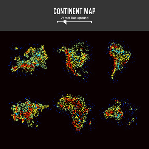 continent maps. abstract  vector. colorful dots isolated on black
