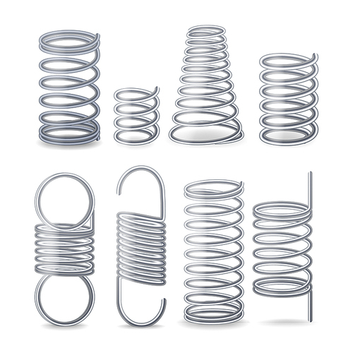 Spiral Flexible Wire. Springs Of Compression, Tension And Torsion. Set