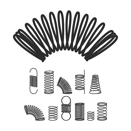 Spiral Flexible Wire Elastic Spring. Vector Isolated Icon Set