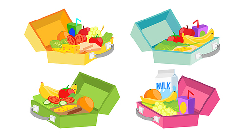 Lunch Boxes Set Vector. Various Ingredients. Healthy Food