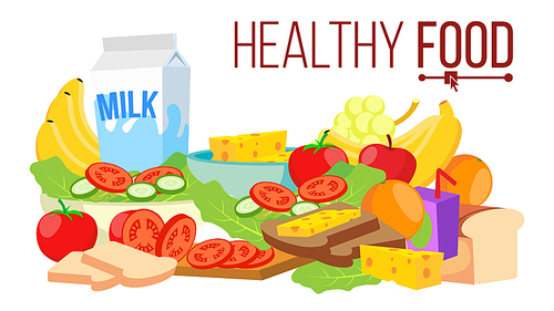Healthy Food Vector. Help Health-Care. Healthy Eating Concept. Health Benefits. Isolated Flat Cartoon Illustration