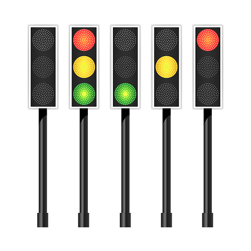 Road Traffic Light Vector. Realistic LED Panel. Sequence Lights Red, Yellow, Green. Go, Wait, Stop Signals Isolated On White