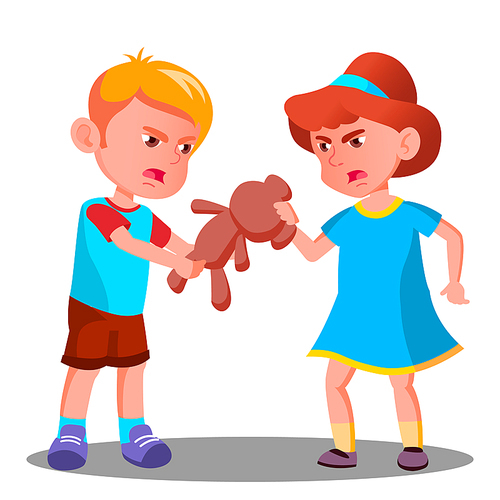 Two Children Quarrel Over A Toy Vector. Illustration