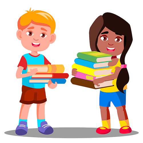 유토이미지 | Child Is Carrying A Heavy Pile Of Books Vector. Illustration