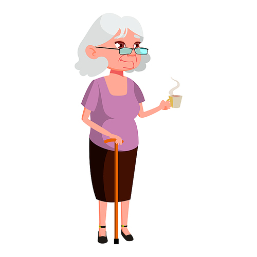 Old Woman Poses Vector. Elderly People. Senior Person. Aged. Beautiful Retiree. Life. Presentation, Print, Invitation Design. Isolated Cartoon Illustration